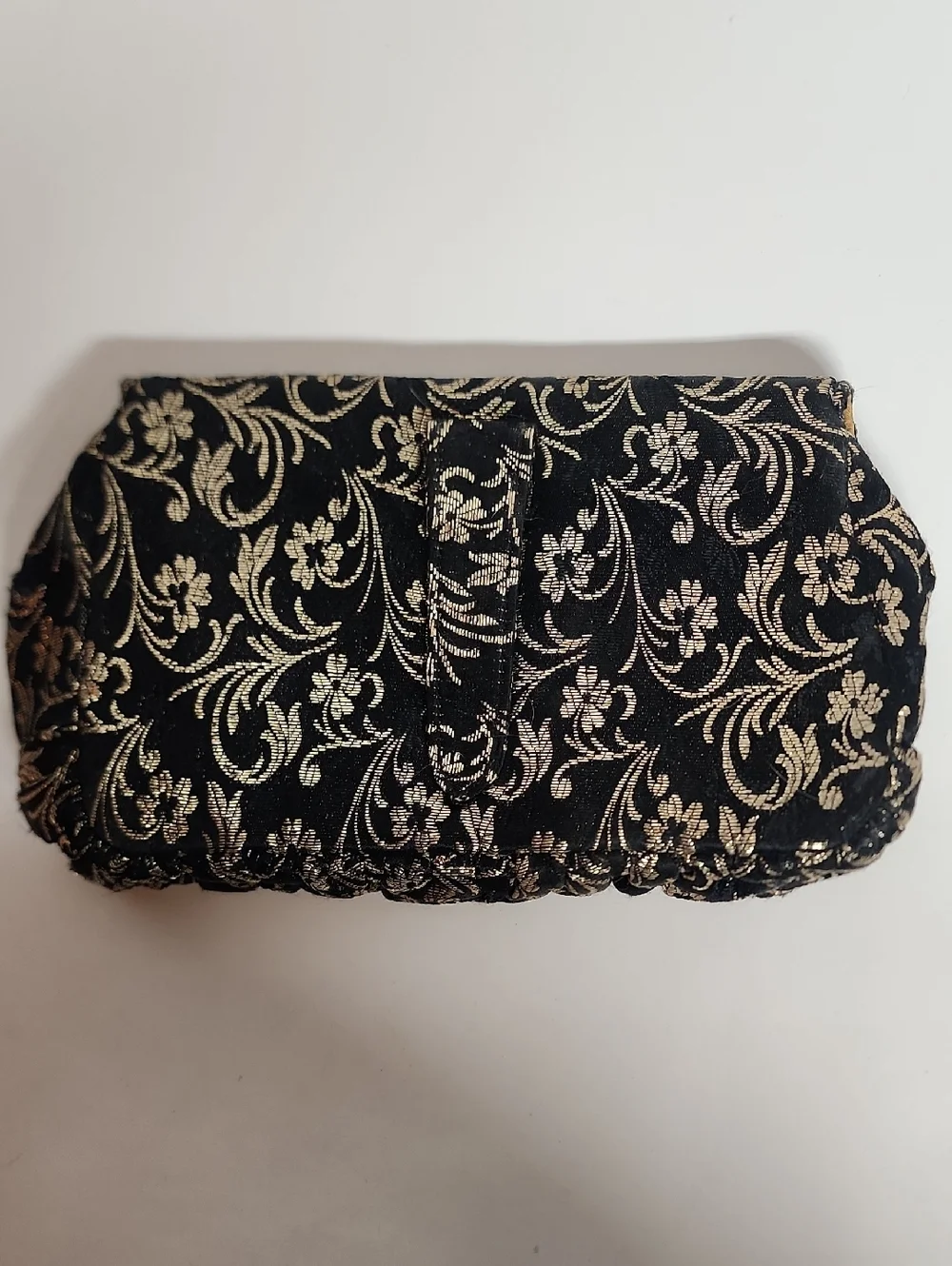 Bags By GARAY Vintage Elegant Black&Gold Floral Belt Loop Clutch Ren Faire Royal